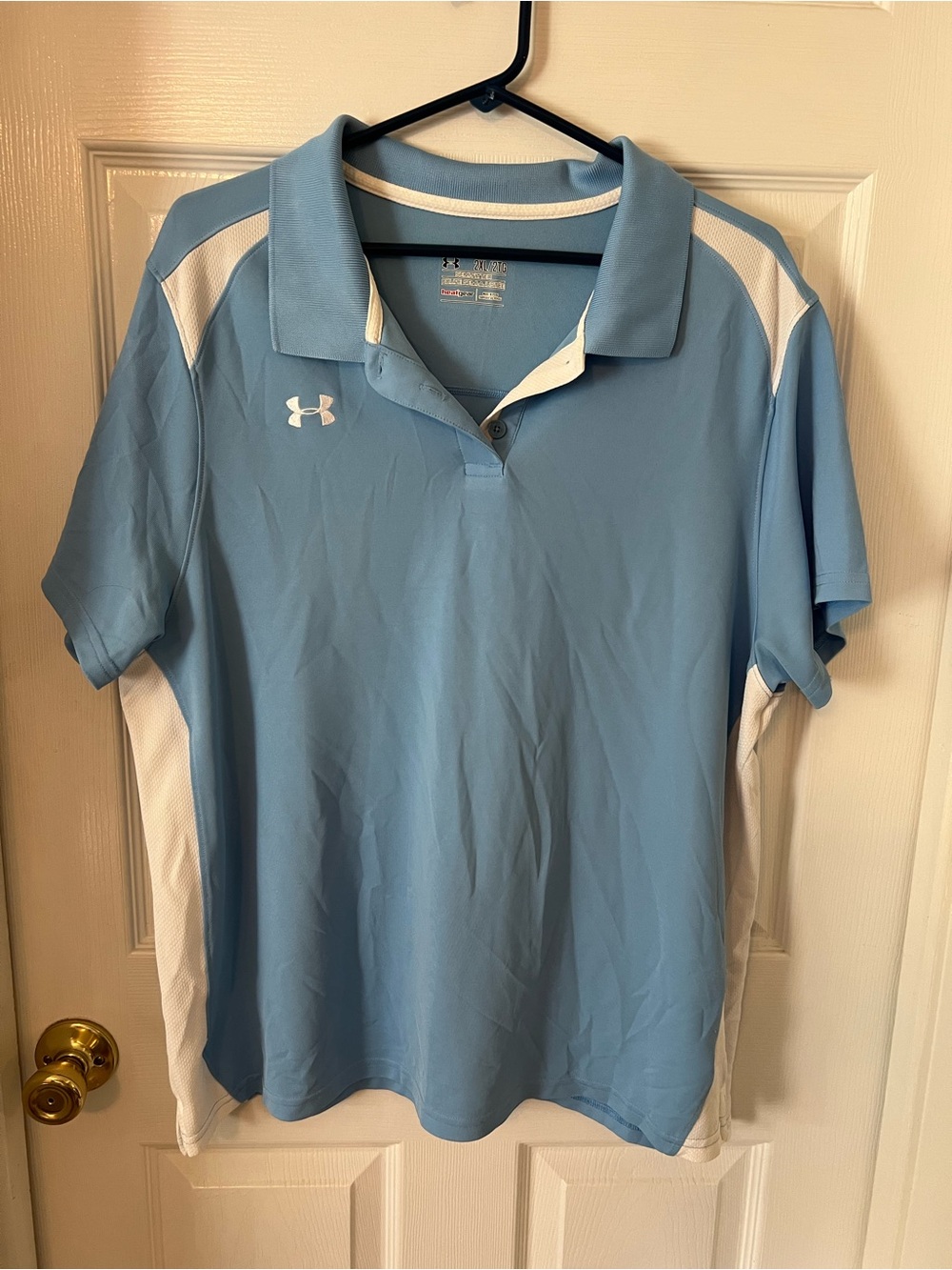 Under Armour Light Blue and White Short Sleeve Polo
